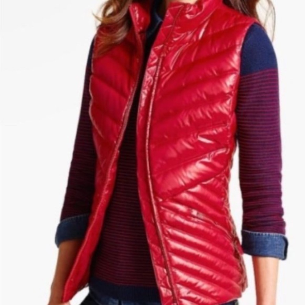 Talbots Chevron Quilted Down Puffer Vest in Holiday Red Cire XS NWT